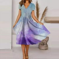 Cuoff дамска рокля женска мода и летен темперамент отпечатана рокля лилаво xxl