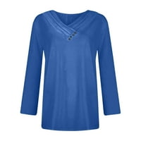 Намалени Дамски блузи дълъг ръкав ежедневни пуловери в-Деколте твърди Дамски Блузи Кралско синьо 3ХЛ