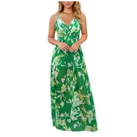 Рокли за жени женски V-образно деколте A-Line без ръкави флорални рокли глезен бохем горещи продажби а-лайн рокли зелени xxl