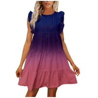 Поп продавач женски кръгла шия небрежен къс ръкав с роли летни мини рокли лилаво m