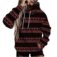 Дамски Суичъри - Дълъг ръкав пуловер с качулка суитчър Ежедневни оферти за печат днес есен и зима Черен суитчър