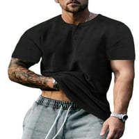Секси танцови мъже Хенли ризи солидна цветна тениска с къси ръкави летни върхове Леки основни тийз всеки ден носете блуза черно 5xl