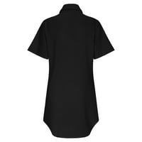 Bazyrey женски рокли Ленният бутон с къси ръкав мини рокли женски солидни ежедневни рокли с черни 2xl