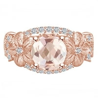 2. Карат кръгла форма симулирани Морганит и естествен диамант флорални венчален пръстен комплект 14к твърдо Розово злато пръстен размер-9