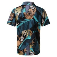 Кафяви поло ризи за мъже Мъжки пролетта лято Хавай отпечатани якички за въртене на яка небрежно разхлабени ризи с къс ръкав блуза блуза