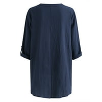 Cuoff дамски модни блузи ризи есен есен зима ежедневна коледна тема отпечатани v-образни памучни и бельо темперамент дълъг ръкав плюс размер женски върхове синьо l