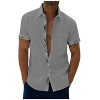Мъжки ризи Мъжки лятни къси тънки модни дишащи мъже риза сиво 3xl