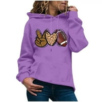 Качулки за жени ежедневни дълги ръкави пуловер с качулка суичър върхове на теглене на леки качулки с качулка свободни пуловер върхове лилаво m