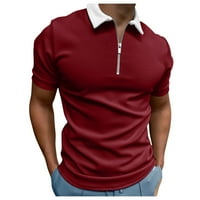 Мъжки тениски мъжки ежедневни почвен цип Топ риза завой надолу яка блуза С къс ръкав Топ риза ежедневни риза комфорт цветове тениска Червен ХХХЛ