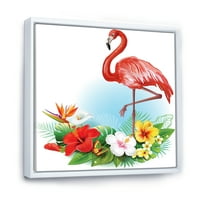 Аранжимент с фламинго и тропически цветя в рамка живопис платно Арт Принт