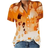 Apepal Women Tops Buttons V-образно печат риза с къс ръкав Летни ежедневни женски ризи