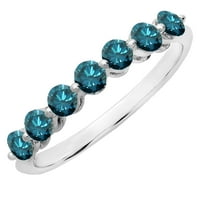 Колекция DazzlingRock Кръгло сини диамантени булчински камъни, подреждаща се сватбена лента за жени в 10K бяло злато, размер 5.5