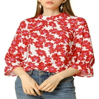 Уникална изгодна Дамска разрошена флорална Ръкав папийонка обратно шифон блуза