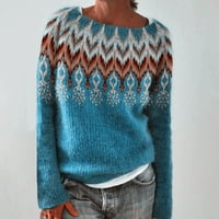 Deholifer дамски пуловери Пуловер Небрежен дълъг ръкав Crewneck Цветният блок пуловер пуловер за жени синьо 3xl