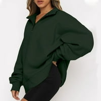hoksml жени модни ежедневни ципове за ревера шия разхлабена тениска блуза с дълъг ръкав твърд цвят на пуловер върхове