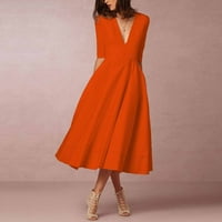 Рокли за жени лятна ежедневна рокля солидна дълбока деколтета с дължина на лакътя и рокля от средна дължина на подгъва оранжева 2xl