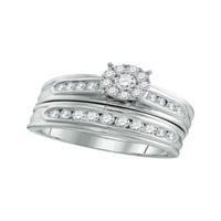 Солидна 14k бяло злато негово и нейното кръгло диамантен клъстер съвпадащ двойка три пръстена Булчински годежен пръстен сватбени ленти 1. Ct. -
