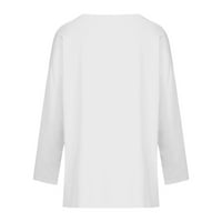 Ханас върхове жени кръгла шия с дълъг ръкав тениска твърд цвят свободен горен бял xl