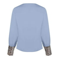 Есенни ризи за жени с дълъг ръкав с v-образни блузи леопардови печат сини l ежедневни блузи