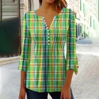 Ersazi Womens Tops Облечи на женски моден бутон с V-образно деколте, плим за ежедневни разхлабени риза в разтвор зелена работа блузи за жени s