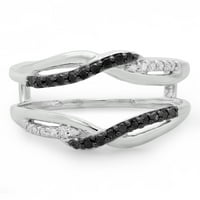 Колекция DazzlingRock 0. Карат 14K Кръгла черно -бяла диамант дами сватбена лента CT, бяло злато, размер 9.5
