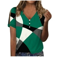 Какомарк ПИ Плюс размер Дамски дрехи клирънс жените случайни печат в ризи с къс ръкав хлабав блуза блуза върхове зелено