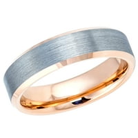 Мъжки женски волфрамов сватбена лента годежен пръстен с четка за пистолет метал, високо полиран тон на розово злато IP поставен скосен ръб вътре