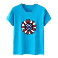 Odeerbi 4 юли патриотична риза за жени свободни годни ризи Лятна ежедневна независимост ден отпечатан кръгла шия с къс ръкав отгоре небесно синьо