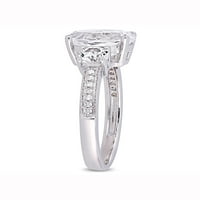 3-Каратов Т. Г. В. създаде бял сапфир и диамант-акцент 10кт Бяло Злато Трикален годежен пръстен