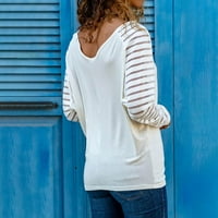 Ризи за жени жени пролетна мода в-врата райе хлабав печатни Пачуърк Блуза върхове Пуловер тениски за жени Полиестер бял ШЛ