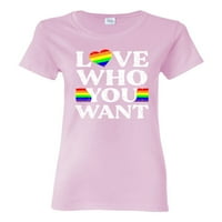 Wild Bobby, LGBTQ Rainbow Flag Love Who You Want, LGBT Pride, Жени Графичен тройник, светло розово, xx-голям