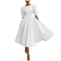 Дамски рокли с къс ръкав A-линия средна дължина ежедневна летна солидна рокля с кръгло деколте бяло 2xl
