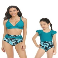 Colisha Mommy и Me Family, съвпадащи бански костюми без ръкави за родител-дете, два тел безпроблемно плуване бикини комплект флорален принт плаж с висока талия от печат без гръм