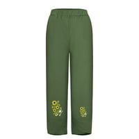 Дамски панталон зкозпток Висока талия ежедневни спортни панталони с широк крак флорален принт изрязан панталон с джобове, зелен, л