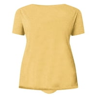 Бейвей Дамски блузи с къс ръкав тениска глухарче печат тениска свободен пуловер дамска тениска кръг врата торбеста туника блуза жълто 3хл
