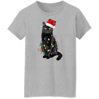 Графика Америка празнична коледна празнична котка със светлини Дамска графична тениска