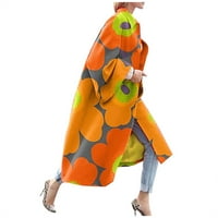 Зимни палта за жени Модни жени отпечатано джобно яке Външни дрехи Кардиган гащеризон дълъг тренч палто котлети за жени Падане на тоалети за жени Оранжево S