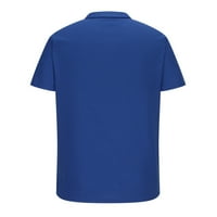 Odeerbi Мъжки лятна ежедневна риза солиден бутон с къс ръкав блуза мода Turndown Pullover Blue