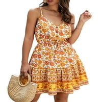 Mylookk Women Summer Sundress Boho Floral Print Beach Party Mini рокля