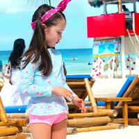 Binmer Toddler Baby Girls Split Swimsuit Ice Cream Print дълги ръкави къси панталони Слънцезащита Детски костюм костюм