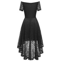 Женски отстъпка от раменна ръкав v Врат Нерегулярна пола от дантелена рокля с цип, черно, m