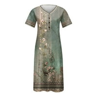 HHEI_K летни рокли за жени с v-образно деколте рокля с късо ръкав полка принт ежедневна рокля с джобове