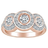 1. Карат кръг бял естествен диамант три камъни годишнина сватбена лента пръстен в 14k твърд розов златен пръстен Размер-8