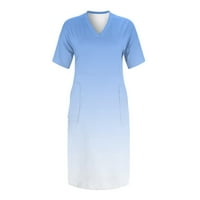 Дамски ежедневни миди рокли v Градиент на шията щампа с къс ръкав midi рокли небесно синьо xl