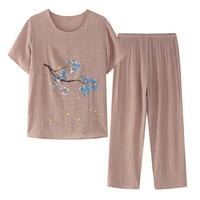Екипировки за жени пижама комплекти Мек памук с къс ръкав пуловер ризи Широк крак панталони комплекти спално облекло