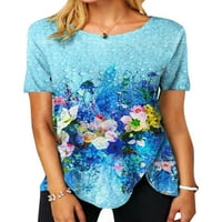 Тениски на Grianlook Summer Print за жени екипаж в шията небрежни пуловерни върхове с къс ръкав свободни основни ризи