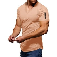 Мъжки лятна модна ежедневна солидна цветна джобна тениска с цип