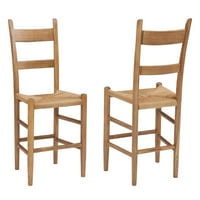 Линон Логан столове за хранене, Комплект от 2, Средно дъбово покритие с ръчно плетен кът за сядане