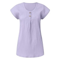 Ризи за жени Основни Дамски дрехи пролет и Лято Дамски ежедневни чист цвят Бутон мода тениска къс ръкав риза Лилаво