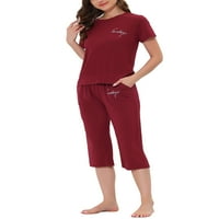 Уникални сделки Дамски Салон пижама кръг врата Капри спално облекло комплект спално облекло